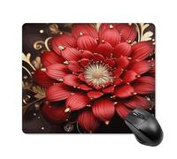 asbwuo Tapis de Souris carré imperméable à Motif Floral Rouge et or, antidérapant, pour le jeu Sur Bureau, au Bureau et à la Maison