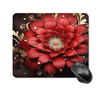 asbwuo Tapis de Souris carré imperméable à Motif Floral Rouge et or, antidérapant, pour le jeu Sur Bureau, au Bureau et à la Maison