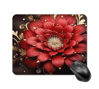 asbwuo Tapis de Souris carré imperméable à Motif Floral Rouge et or, antidérapant, pour le jeu Sur Bureau, au Bureau et à la Maison