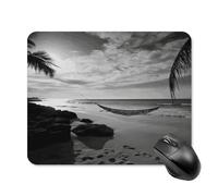 asbwuo Tapis de Souris carré imperméable à Motif Plage Noir et Blanc, antidérapant, idéal pour le jeu Sur Bureau, au Bureau et à la Maison.