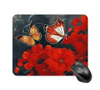 asbwuo Tapis de Souris carré imperméable à Motifs de Fleurs et Papillons Rouges, antidérapant, idéal pour le jeu Sur Bureau, au Bureau et à la Maison.