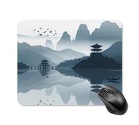 asbwuo Tapis de Souris carré imperméable, Motif paysage Chinois, antidérapant, idéal pour le jeu, le Bureau et la Maison.