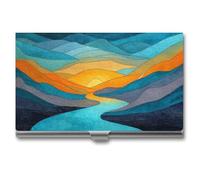 asbwuo Tarjetero de Metal portátil y Delgado de Bolsillo con diseño de río serpenteante Entre montañas para Mujeres y Hombres.