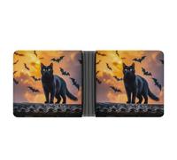 asbwuo The Black Cat Is Pacing on The Roof Cartera Plegable de Cuero con 2 Bolsillos Ocultos, 6 Ranuras para Tarjetas, Carteras Delgadas para Dinero en Efectivo, Tarjetas e identificación