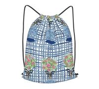 asbwuo Topiary Blue Roses Ginger Jars Outdoor Leisure Drawstring Backpack, Lightweight Waterproof Sports Bag For Men & Women - Gym, Yoga, Travel