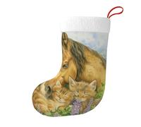 asbwuo Tranquil Horse and Cats in Flowers Meadow Christmas Stocking Fireplace Xmas Party Vintage Holiday Decorations