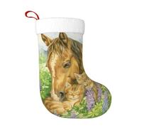 asbwuo Tranquil Horse and Cats in Flowers Meadow Christmas Stocking Fireplace Xmas Party Vintage Holiday Decorations
