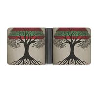asbwuo Tree of Life Palestinian Flag Leather Bifold Wallet with 2 Hidden Pockets 6 Card Slots Slim Wallets for Cash, Cards, and ID