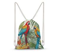 asbwuo Tropical Plants And Parrots Drawstring Backpack Sport Gym Bags Yoga Shopping Travel Casual Daypacks for Women Men