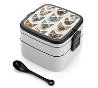 asbwuo Various Cat Breeds Bento Box 1000ml Leak Proof Lunch Container with Removable Dividers & Spoon - BPA-Free PP Stackable Lunch Box for Work, Office, Picnic, Travel, Dining Out