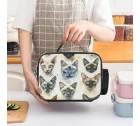 asbwuo Various Cat Breeds Insulated Lunch Bag for Women Lunch Box Large Capacity, Leakproof Tote with Detachable Handles- 5-Hour Cold/Hot Retention Cooler Bag for Office, Picnic, Camping