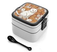 asbwuo White Cat And Hamster Bento Box 1000ml Leak Proof Lunch Container with Removable Dividers & Spoon - BPA-Free PP Stackable Lunch Box for Work, Office, Picnic, Travel, Dining Out