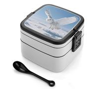 asbwuo White Snowy Owl Bento Box 1000ml Leak Proof Lunch Container with Removable Dividers & Spoon - BPA-Free PP Stackable Lunch Box for Work, Office, Picnic, Travel, Dining Out