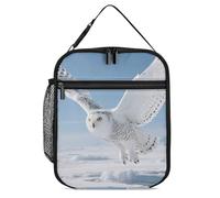 asbwuo White Snowy Owl Lunch Bag for Adults - Reusable Insulated Lunchbox, Leakproof Small Lunch Box Tote for Men & Women, Portable Food Cooler Bag for Work, Office, Picnics