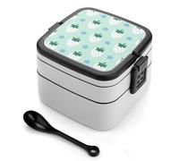 asbwuo White Strawberry on Green Background Bento Box 1000ml Leak Proof Lunch Container with Removable Dividers & Spoon - BPA-Free PP Stackable Lunch Box for Work, Office, Picnic, Travel, Dining Out