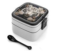 asbwuo White Tiger Photo Puzzle Bento Box, 2 Compartments Meal-Prep Containers, Stackable Lunch Box with Lids, Reusable Divided Food Storage Containers for Travel, And Work