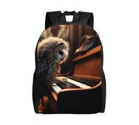 asbwuo Zaino carino con gufo che suona il pianoforte, impermeabile, leggero, per laptop, borsa a tracolla, casual, per donne e uomini