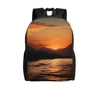 asbwuo Zaino carino con tracolla, impermeabile e leggero, per laptop, da donna e uomo, con montagna e acqua al tramonto