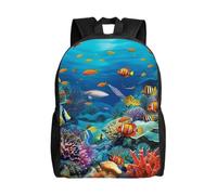 asbwuo Zaino carino per laptop, impermeabile, leggero, con pesci tropicali, corallo, mondo sottomarino, borsa a tracolla, zaino casual per donne e uomini