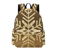 asbwuo Zaino con fiocco di neve di Natale dorato, grande capacità, resistente e leggero, zaino casual per laptop, per lavoro e viaggi
