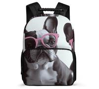 asbwuo Zaino con occhiali rosa Bulldog francese, leggero, casual, da lavoro, resistente, dal design classico, per l'uso quotidiano
