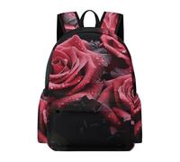 asbwuo Zaino con rose rosse e foglie nere, grande capacità, resistente e leggero, zaino casual per laptop, per lavoro e viaggi