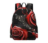 asbwuo Zaino con rose rosse e stelle, grande capacità, resistente e leggero, zaino casual per laptop, per lavoro e viaggi