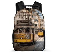 asbwuo Zaino da lavoro leggero e casual, modello tram di Lisbona, design classico e resistente per l'uso quotidiano.