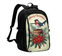 asbwuo Zaino da viaggio per donna e uomo, zaino leggero e casual per laptop con USB per lavoro, regalo aziendale, stampa di uccelli di Buon Natale