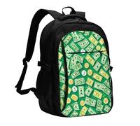 asbwuo Zaino da viaggio per donna e uomo, zaino leggero e casual per laptop con USB per lavoro, regalo aziendale, stampa divertente di denaro in dollari