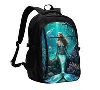 asbwuo Zaino da viaggio per donna e uomo, zaino leggero e casual per laptop con USB per lavoro, regalo aziendale, stampa mistica di sirena