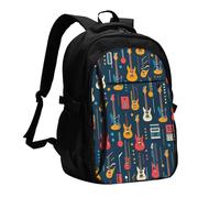 asbwuo Zaino da viaggio per donna e uomo, zaino leggero e casual per laptop con USB per lavoro, regalo aziendale, stampa con motivo a chitarra e pianoforte