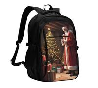 asbwuo Zaino da viaggio per donna e uomo, zaino leggero e casual per laptop con USB per lavoro, regalo aziendale, stampa di buon Natale