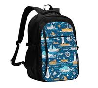 asbwuo Zaino da viaggio per donna e uomo, zaino leggero e casual per laptop con USB per lavoro, regalo aziendale, stampa marina