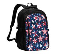 asbwuo Zaino da viaggio per donna e uomo, zaino leggero e casual per laptop con USB per lavoro, regalo aziendale, stampa a strisce di stelle patriottiche