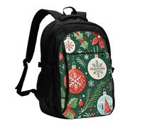 asbwuo Zaino da viaggio per donna e uomo, zaino leggero e casual per laptop con USB per lavoro, regalo aziendale, stampa di Buon Natale