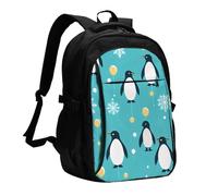 asbwuo Zaino da viaggio per donna e uomo, zaino leggero e casual per laptop con USB per lavoro, regalo aziendale, stampa di pinguino, palloncino e fiocco di neve