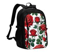 asbwuo Zaino da viaggio per donna e uomo, zaino leggero e casual per laptop con USB per lavoro, regalo aziendale, stampa floreale con rose rosse