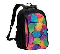 asbwuo Zaino da viaggio per donna e uomo, zaino leggero e casual per laptop con USB per lavoro, regalo aziendale, stampa di foglie sfumate nei colori dell'arcobaleno