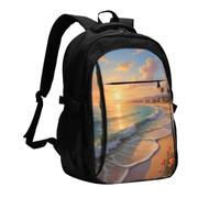 asbwuo Zaino da viaggio per donna e uomo, zaino leggero e casual per laptop con USB per lavoro, regalo aziendale, stampa Hello Summer Beach