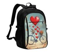 asbwuo Zaino da viaggio per donna e uomo, zaino leggero e casual per laptop con USB per lavoro, regalo aziendale, stampa di due cuori che si innamorano in bicicletta