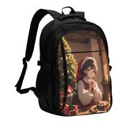 asbwuo Zaino da viaggio per donna e uomo, zaino leggero e casual per laptop con USB per lavoro, regalo aziendale, Buon Natale (1) Stampa