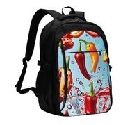 asbwuo Zaino da viaggio per donna e uomo, zaino leggero e casual per laptop con USB per lavoro, regalo aziendale, stampa schizzi d'acqua alla paprika