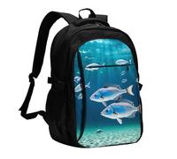 asbwuo Zaino da viaggio per donna e uomo, zaino leggero e casual per laptop con USB per lavoro, regalo aziendale, stampa di animali marini e pesci