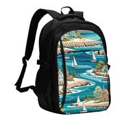 asbwuo Zaino da viaggio per donna e uomo, zaino leggero e casual per laptop con USB per lavoro, regalo aziendale, stampa Peaceful Shores