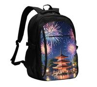 asbwuo Zaino da viaggio per donna e uomo, zaino leggero e casual per laptop con USB per lavoro, regalo aziendale, stampa di fuochi d'artificio