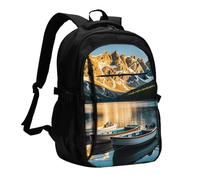 asbwuo Zaino da viaggio per donna e uomo, zaino leggero e casual per laptop con USB per lavoro, regalo aziendale, stampa di barche di lago di montagna