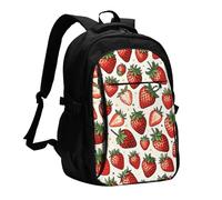 asbwuo Zaino da viaggio per donna e uomo, zaino leggero e casual per laptop con USB per lavoro, regalo aziendale, stampa con motivo a fragola