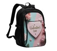 asbwuo Zaino da viaggio per donna e uomo, zaino leggero e casual per laptop con USB per lavoro, regalo aziendale, stampa a forma di cuore per San Valentino