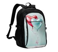 asbwuo Zaino da viaggio per donna e uomo, zaino leggero e casual per laptop con USB per regalo di lavoro, stampa di palloncini a forma di cuore per San Valentino